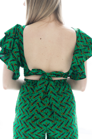 Elly Backless African Print Top (Green)