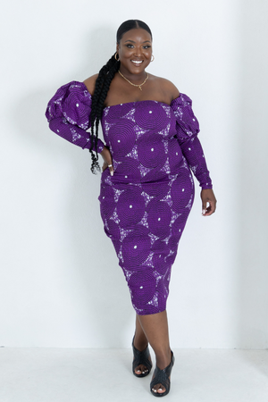 IYIN SMOCKED AFRICAN PRINTS DRESS (Purple)