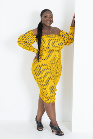 IYIN SMOCKED AFRICAN PRINTS DRESS (Yellow)