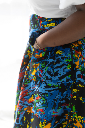 Yeni African Print Midi Skirt (Blue)