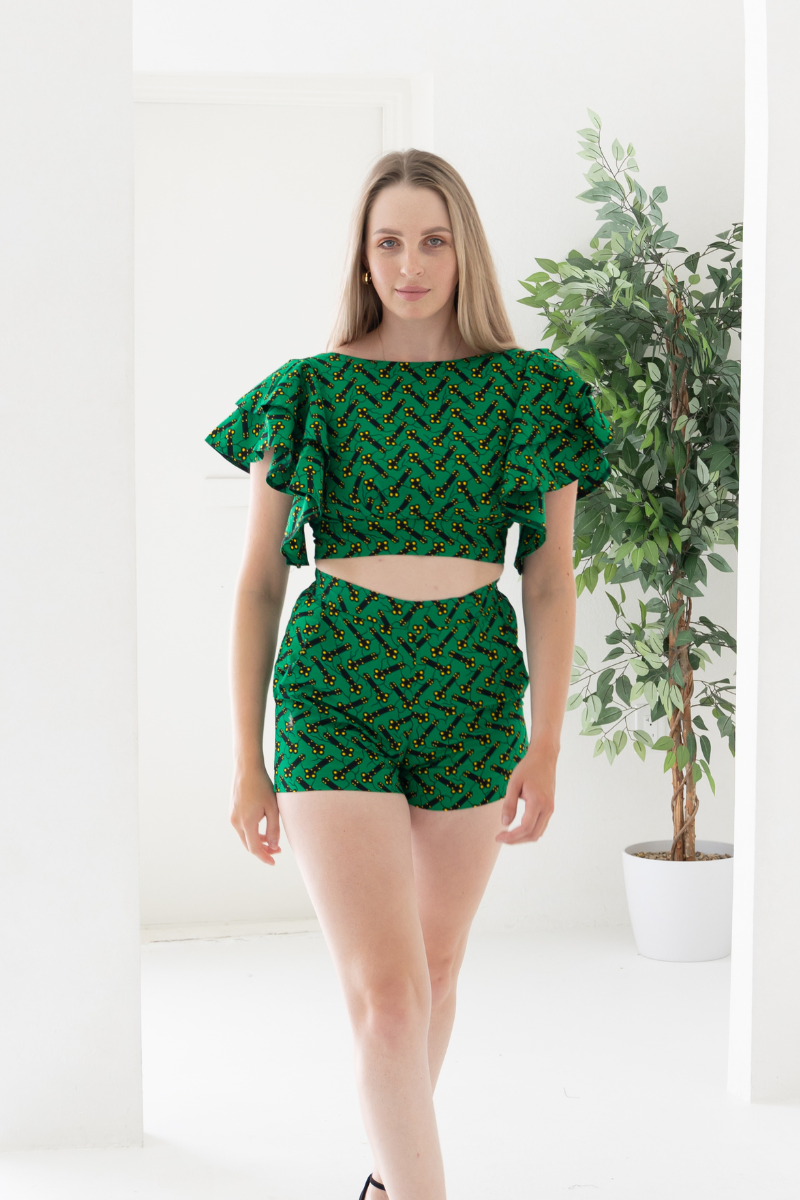 Elly African Print Shorts (Green)