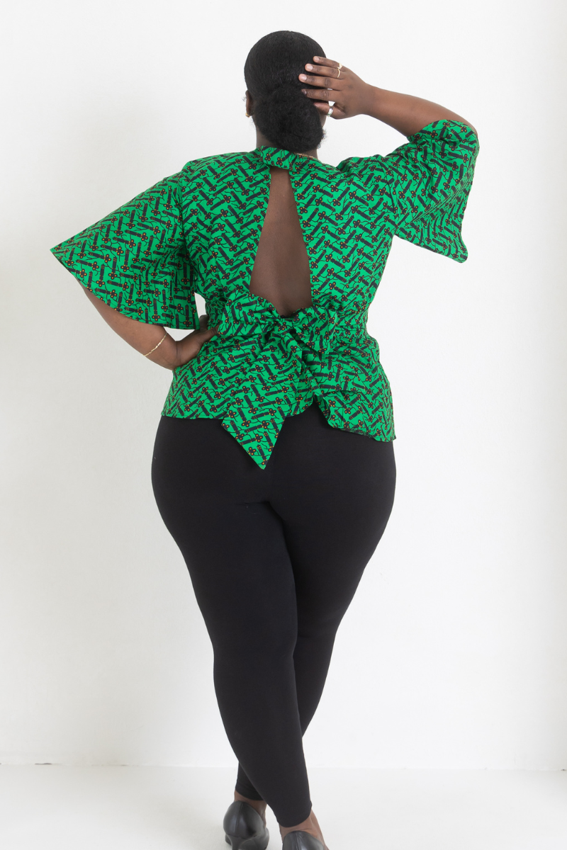 Maki African Prints Peplum Top (Green) - DAVEENAH