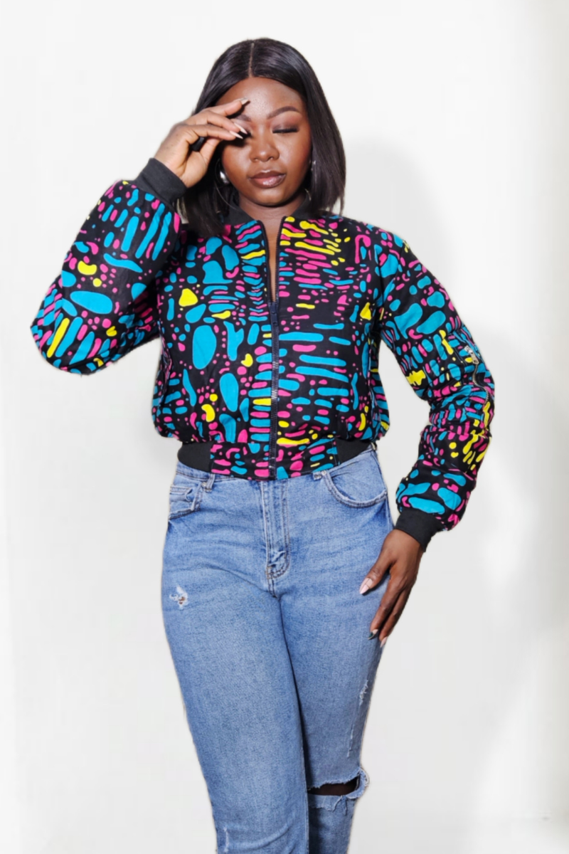 Lore Reversible African Prints Bomber Jacket Blue DAVEENAH