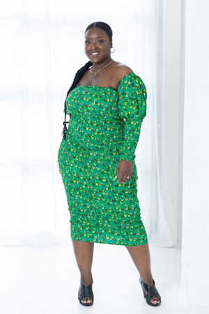 IYIN SMOCKED AFRICAN PRINTS DRESS (Green)