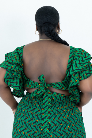 Elly Backless African Print Top (Green)