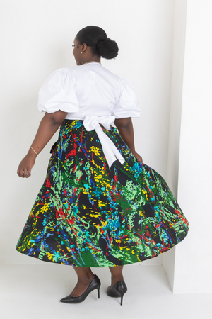 Yeni African Print Midi Skirt (Green)