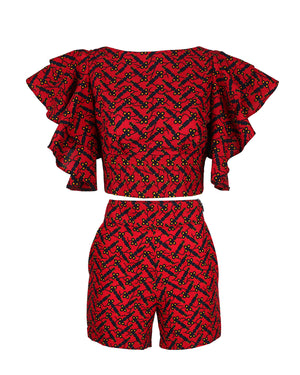 Elly African Print Shorts (Red)